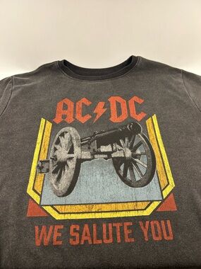 ACDC Sweatshirt Mens XXL Black Graphic We Salute You Band Rock Crewneck Pullover